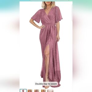 Elegant Mauve Polka Dot Wrap Dress